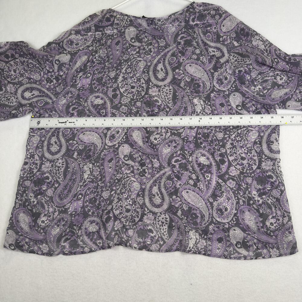 NILI LOTAN Silk Blouse Purple Paisley Sheer Balloon Sleeve Top Womens M Made USA - Picture 10 of 12